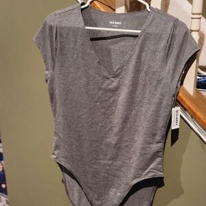 Old Navy Gray Fitted Bodysuit with Cap Sleeves